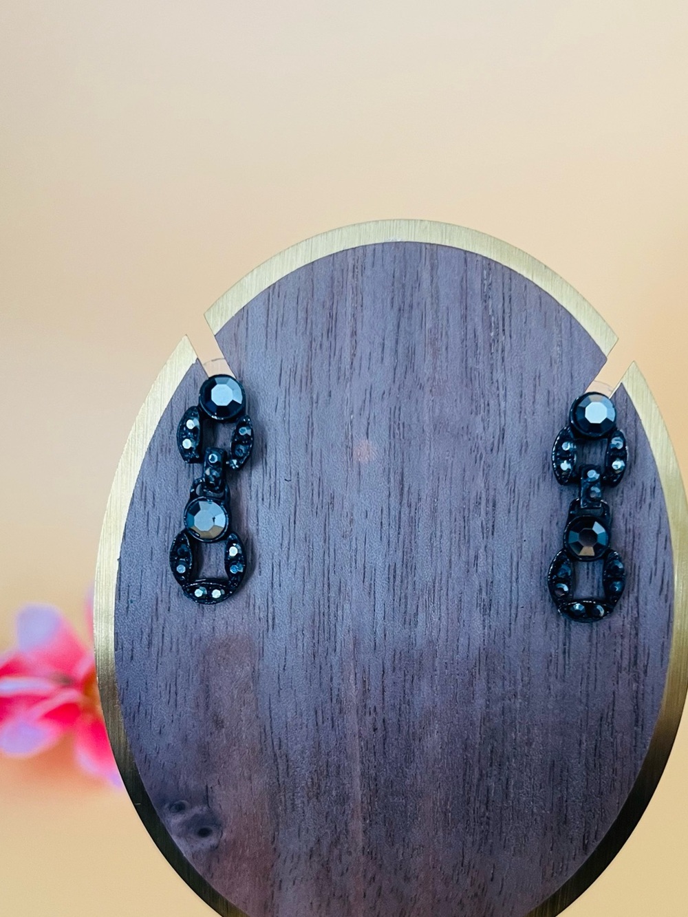 Black metal earrings with black crystals